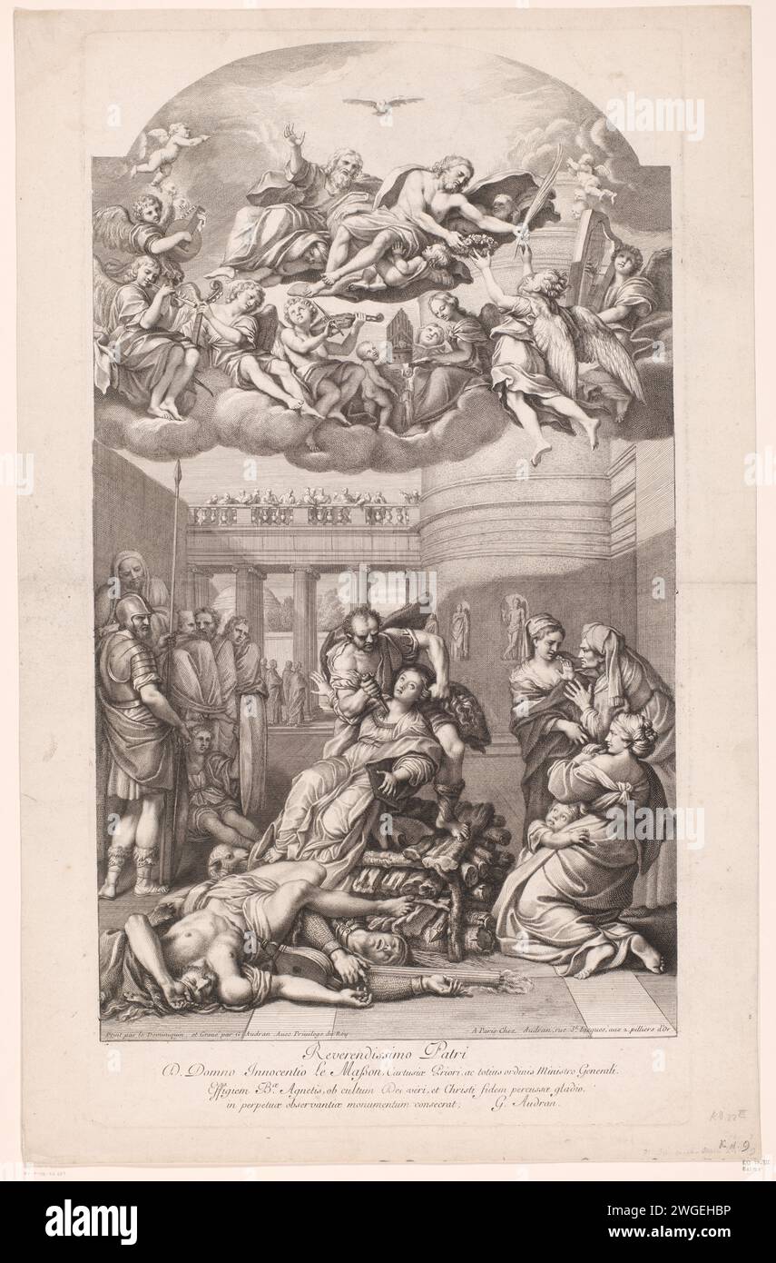 Martyrium von H. Agnes, Gérard Audran, nach Domenichino, 1650 - 1703 Druckgraphiker: Franziskus: ParisFrance Papierätzung / Gravur Martyrium, Leiden, Unglück, Tod des Heiligen Agnes Stockfoto