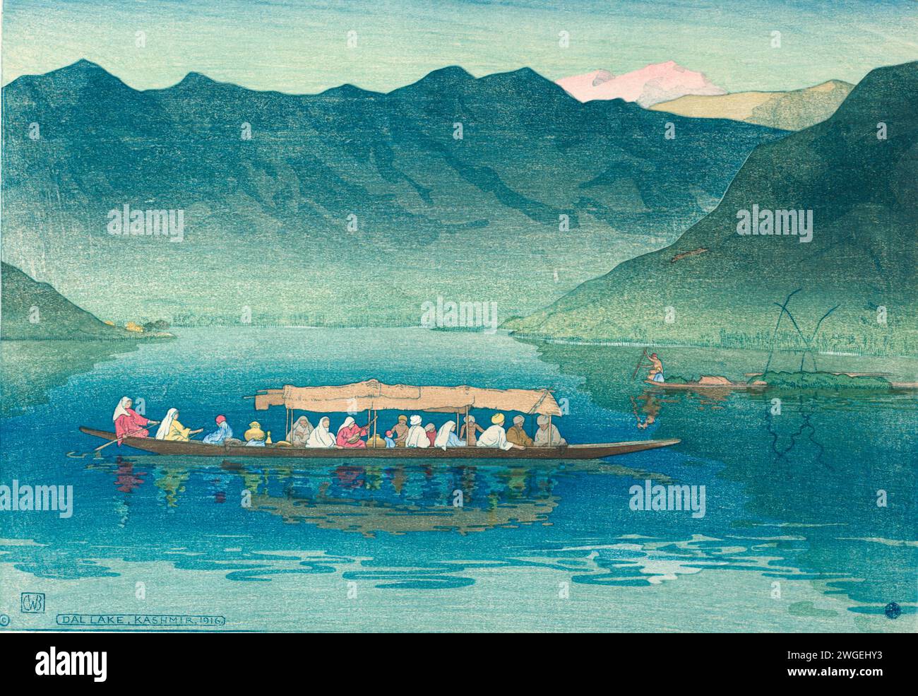 Dal Lake, Kaschmir. Charles William Bartlett. 1916. Farbiger Holzschnitt. Stockfoto