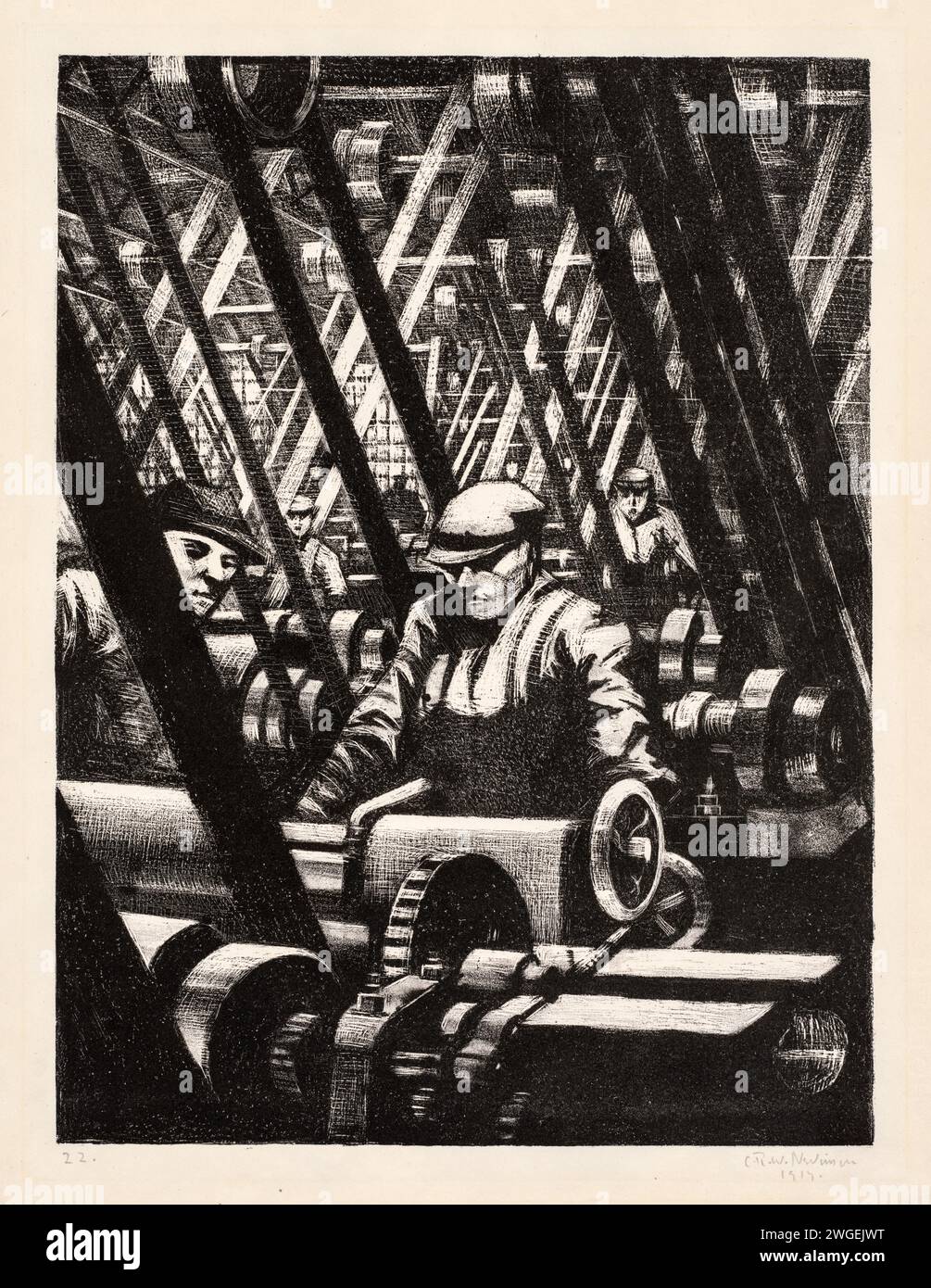 Flugzeuge bauen: Die Maschine herstellen. Christopher Nevinson. 1917. Lithographie auf Webpapier. Stockfoto