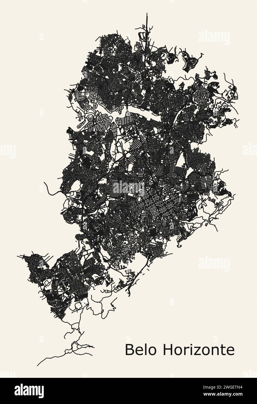 Stadtplan von Belo Horizonte, Bundesstaat Minas Gerais, Brasilien Stock Vektor