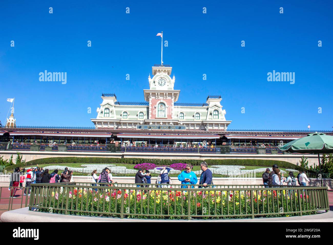 Eintritt zum Magic Kingdom, Walt Disney World Resort, Bay Lake, Orange County, Orlando, Florida, Vereinigte Staaten von Amerika Stockfoto