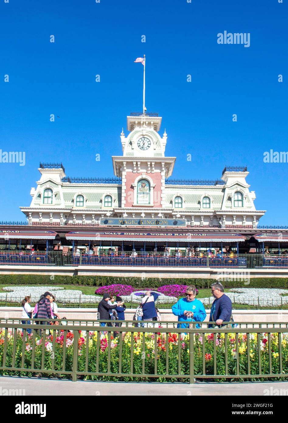 Eintritt zum Magic Kingdom, Walt Disney World Resort, Bay Lake, Orange County, Orlando, Florida, Vereinigte Staaten von Amerika Stockfoto