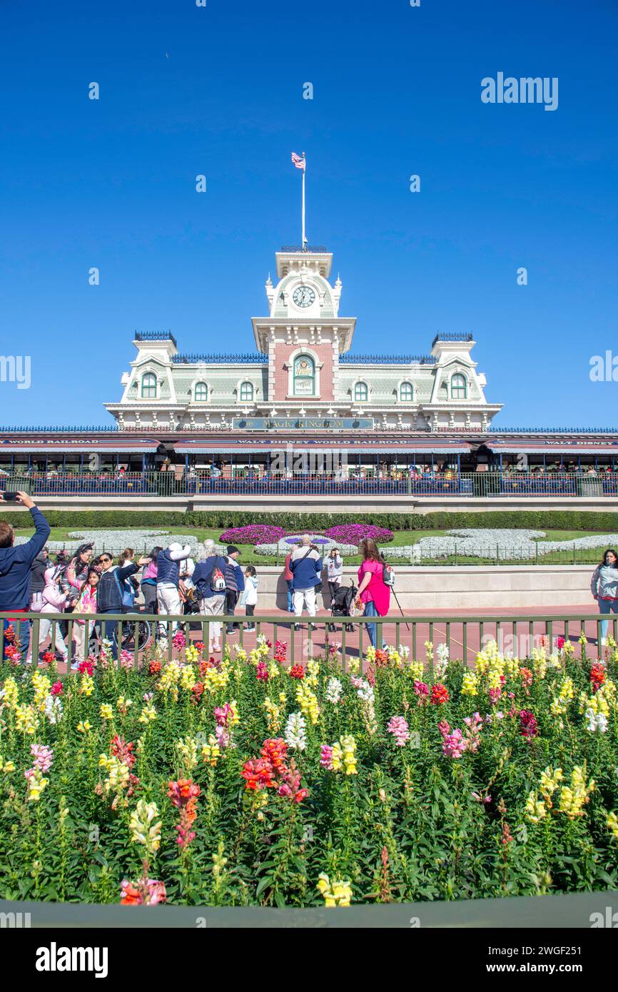 Eintritt zum Magic Kingdom, Walt Disney World Resort, Bay Lake, Orange County, Orlando, Florida, Vereinigte Staaten von Amerika Stockfoto