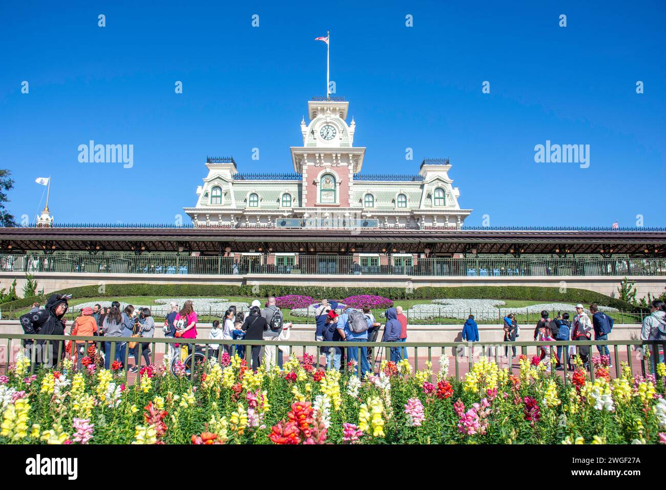 Eintritt zum Magic Kingdom, Walt Disney World Resort, Bay Lake, Orange County, Orlando, Florida, Vereinigte Staaten von Amerika Stockfoto