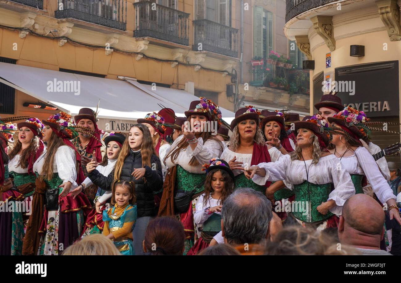 Farbenfrohe Karnevalsfeiern in Malaga, Costa del Sol, Spanien. Stockfoto