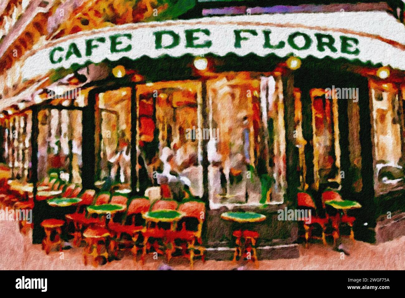 Cafe de Flore, Saint-Germain-des-Pres, Paris, Frankreich. Stockfoto