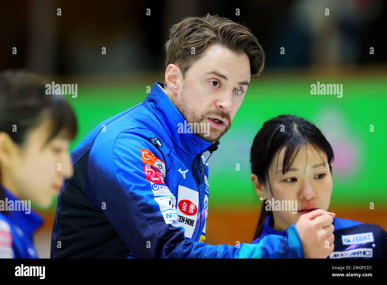 Hokkaido Bank Curling Stadium, Hokkaido, Japan. Februar 2024. James Douglas Lind (LOCOSOLARE), 2. Februar 2024 - Curling: Die 41. ZEN-NOH Japan Curling Championships die 2. Qualifikationsrunde der Frauen im Hokkaido Bank Curling Stadium, Hokkaido, Japan. Quelle: Naoki Nishimura/AFLO SPORT/Alamy Live News Stockfoto