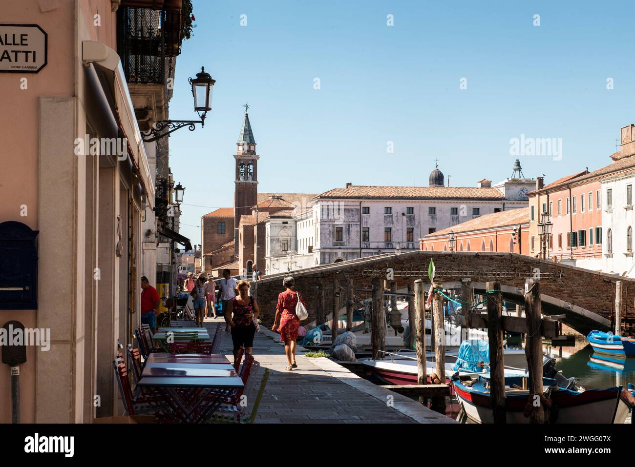 Szene entlang des Vena Canal in Chioggia, Lagune Venetian, Italien Stockfoto