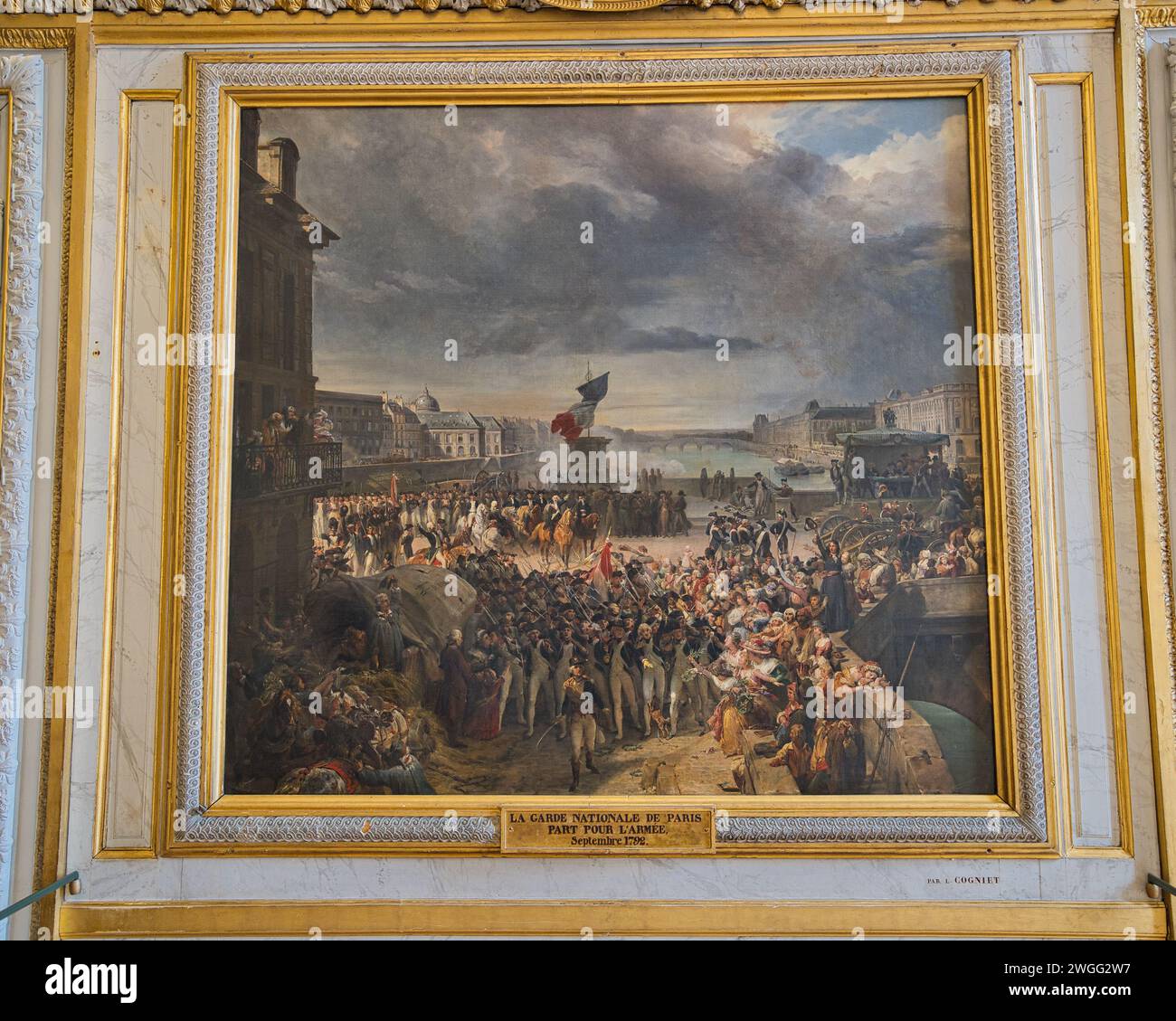 Schloss Versailles, Versailles, Frankreich, 08.18.2023 Gemälde der Französischen Revolution (1789-1799). Die Pariser Nationalgarde geht zur Armee Stockfoto