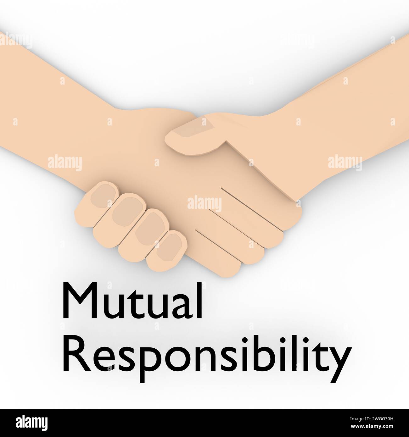 3D-Illustration eines Handschlags mit dem Titel gegenseitige Verantwortung, isoliert, blassgrau. Stockfoto