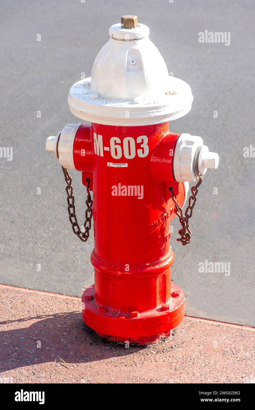 Amerikanischer Hydrant am Bürgersteig, Main Street USA, Magic Kingdom, Walt Disney World Resort, Orange County, Orlando, Florida, Vereinigte Staaten von Ameri Stockfoto