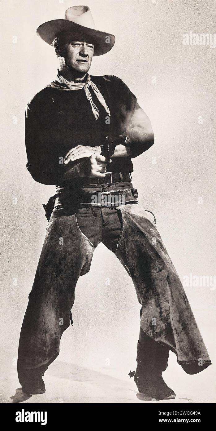 John Wayne Shooting a Revolver - The man Who Shot Liberty Valance (Persönlichkeitsposter, 1968) Stockfoto