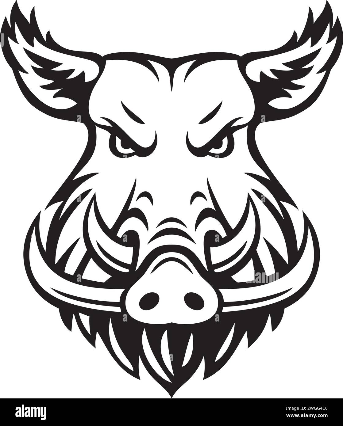 Wildschweingesicht schwarz-weiß. Vektorabbildung. Stock Vektor