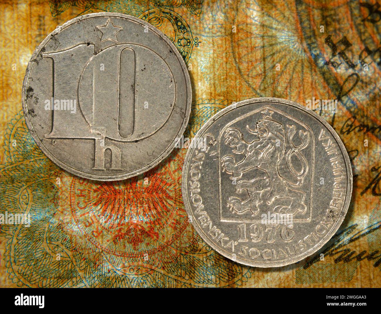 Die tschechoslowakische Krone, Haleru-Münze, altes Geld der tschechoslowakei Stockfoto