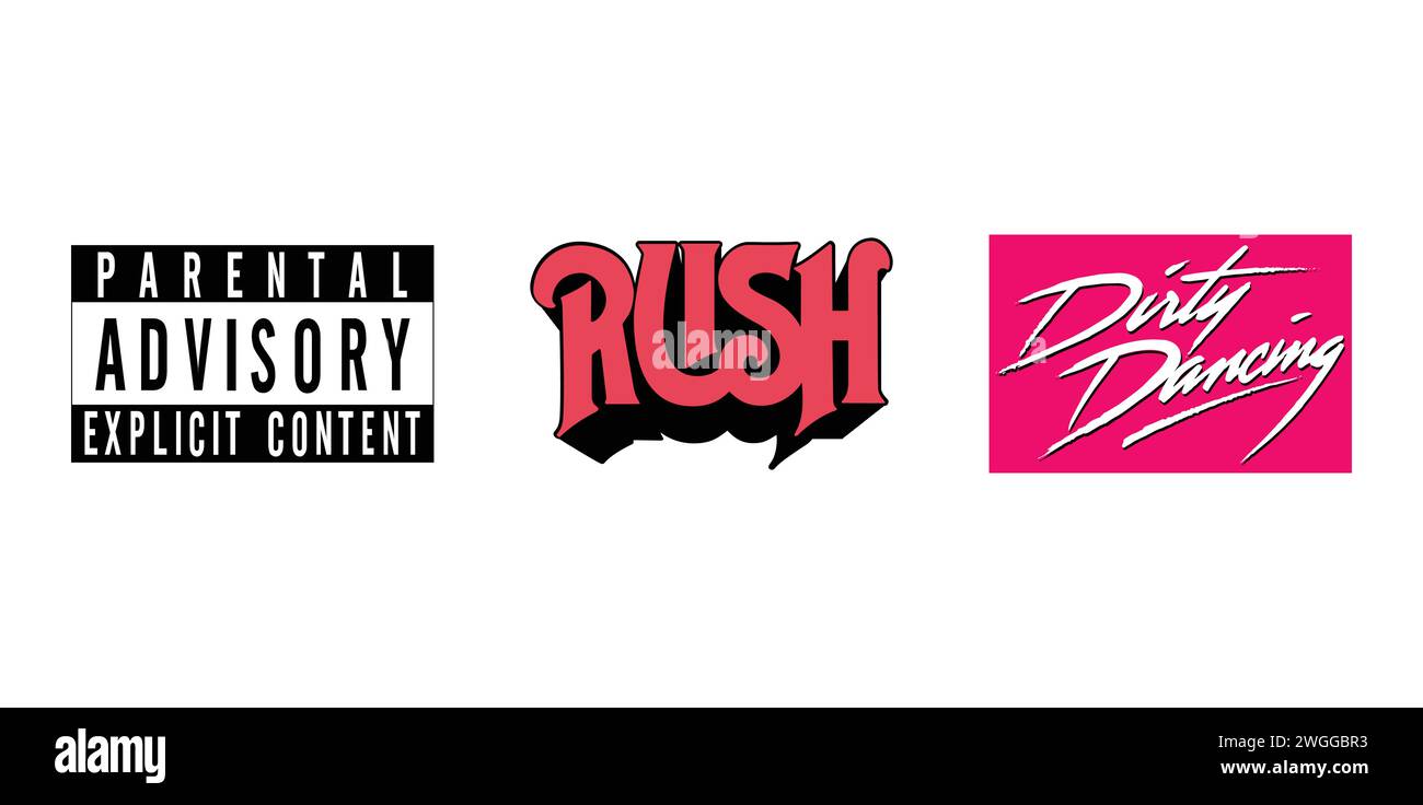 Rush, Dirty Dancing, Explizite Inhalte Der Elterlichen Beratung. Vektorillustration, redaktionelles Logo. Stock Vektor