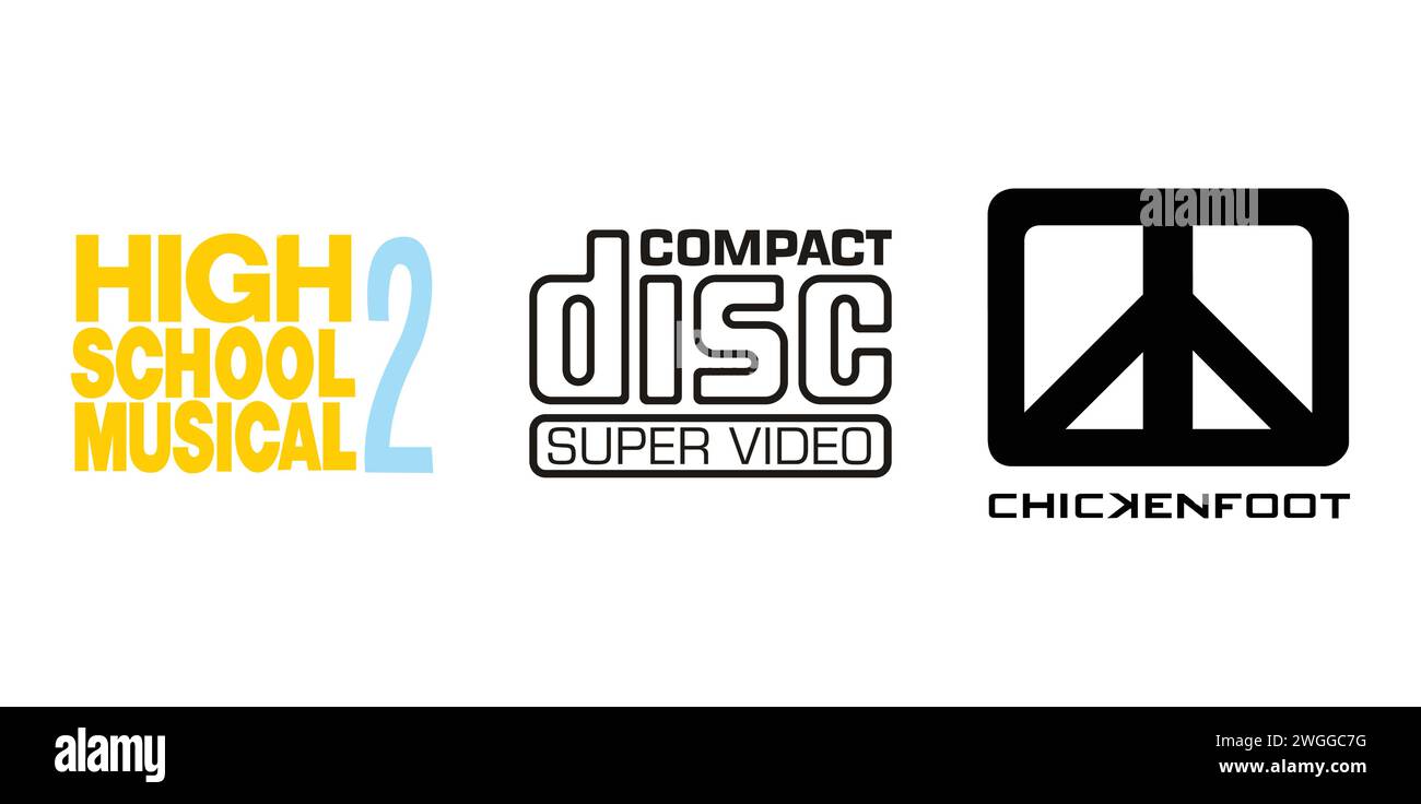 Compact Disc SVCD, Chickenfoot, High School Musical 2. Vektorillustration, redaktionelles Logo. Stock Vektor