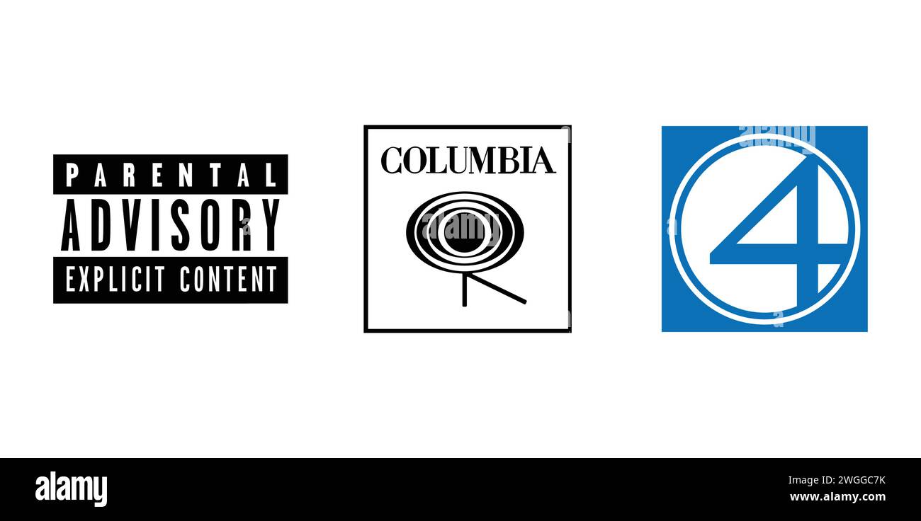Elternberatung, Fantastic Four, Columbia Records. Vektorillustration, redaktionelles Logo. Stock Vektor