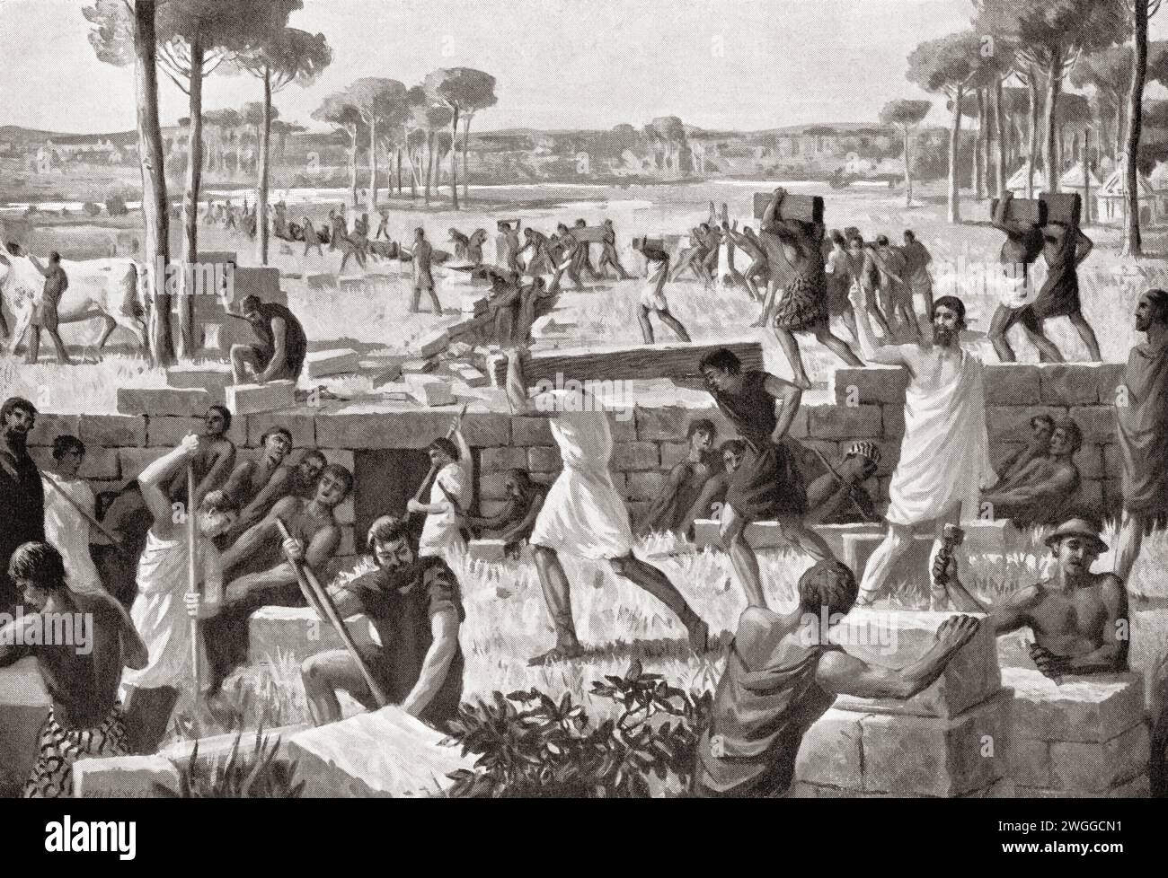 Sklaven entwässern die Stätte des antiken Roms. Stockfoto