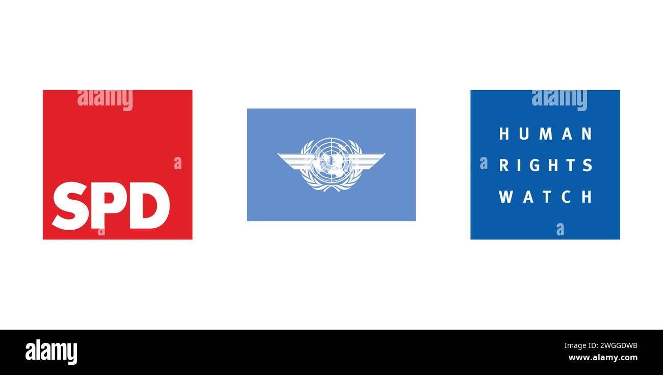 ICAO Flag, SPD, Human Rights Watch. Markenemblem der Redaktion. Stock Vektor