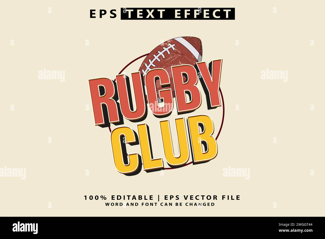 Rugby Club 3D Premium Vektor im Vintage-Stil mit bearbeitbarem Texteffekt Stock Vektor