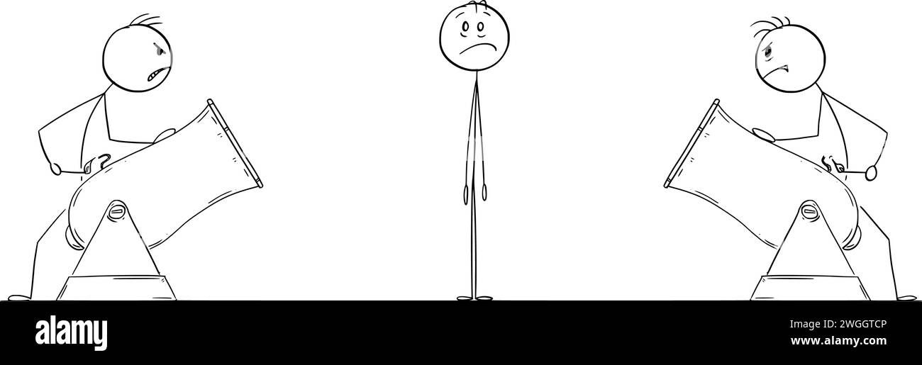 Im Inneren des Konflikts, unschuldiges Opfer, Illustration der Vektor-Cartoon-Stick-Figur Stock Vektor