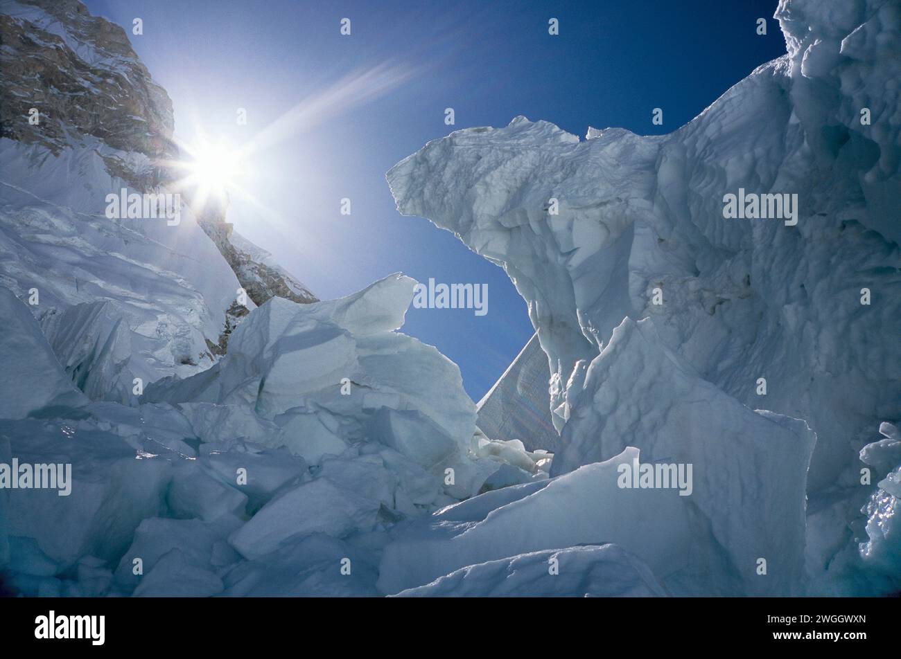 Der Khumbu-Eisfall. Stockfoto