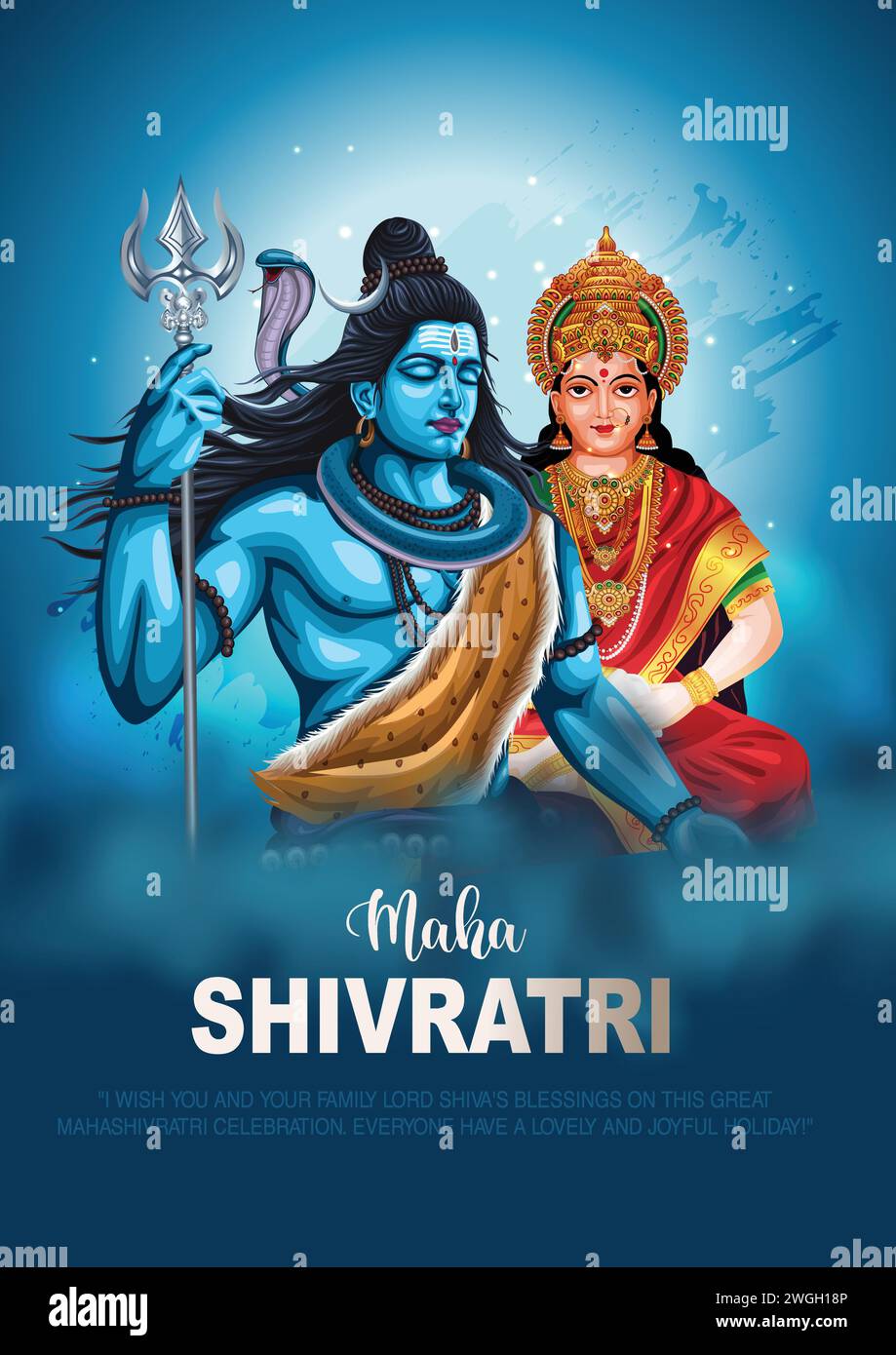 Happy maha Shivratri mit Trisulam, ein hinduistisches Festival, das von Lord shiva Night gefeiert wird, englische Kalligraphie. Abstraktes Vektor-Illustrationsdesign Stock Vektor