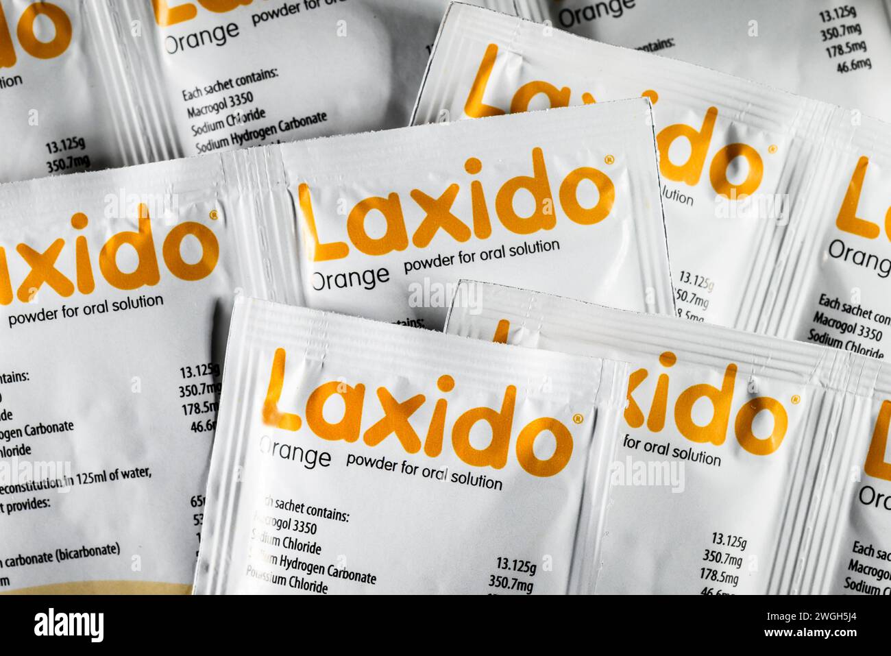 Laxido - Abführmittel in Pulverform - Beutel Stockfoto