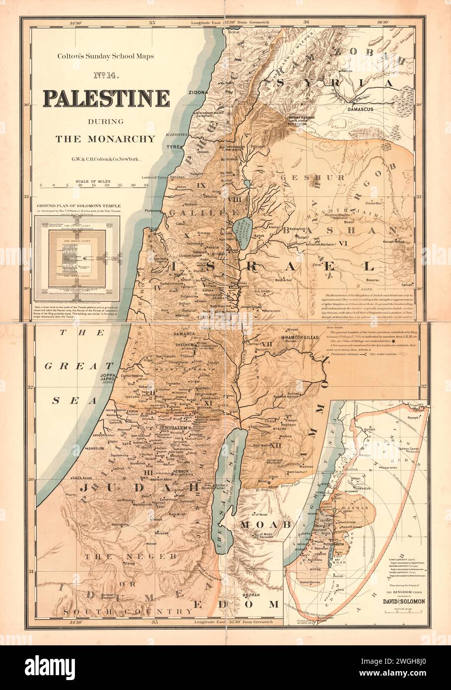 Alte Karte von Palästina während der Monarchie. Veröffentlicht G. W. und C. B. Colton & Co., um 1895 Cartograph: Woolworth (George Woolworth) Cartograph. Stockfoto