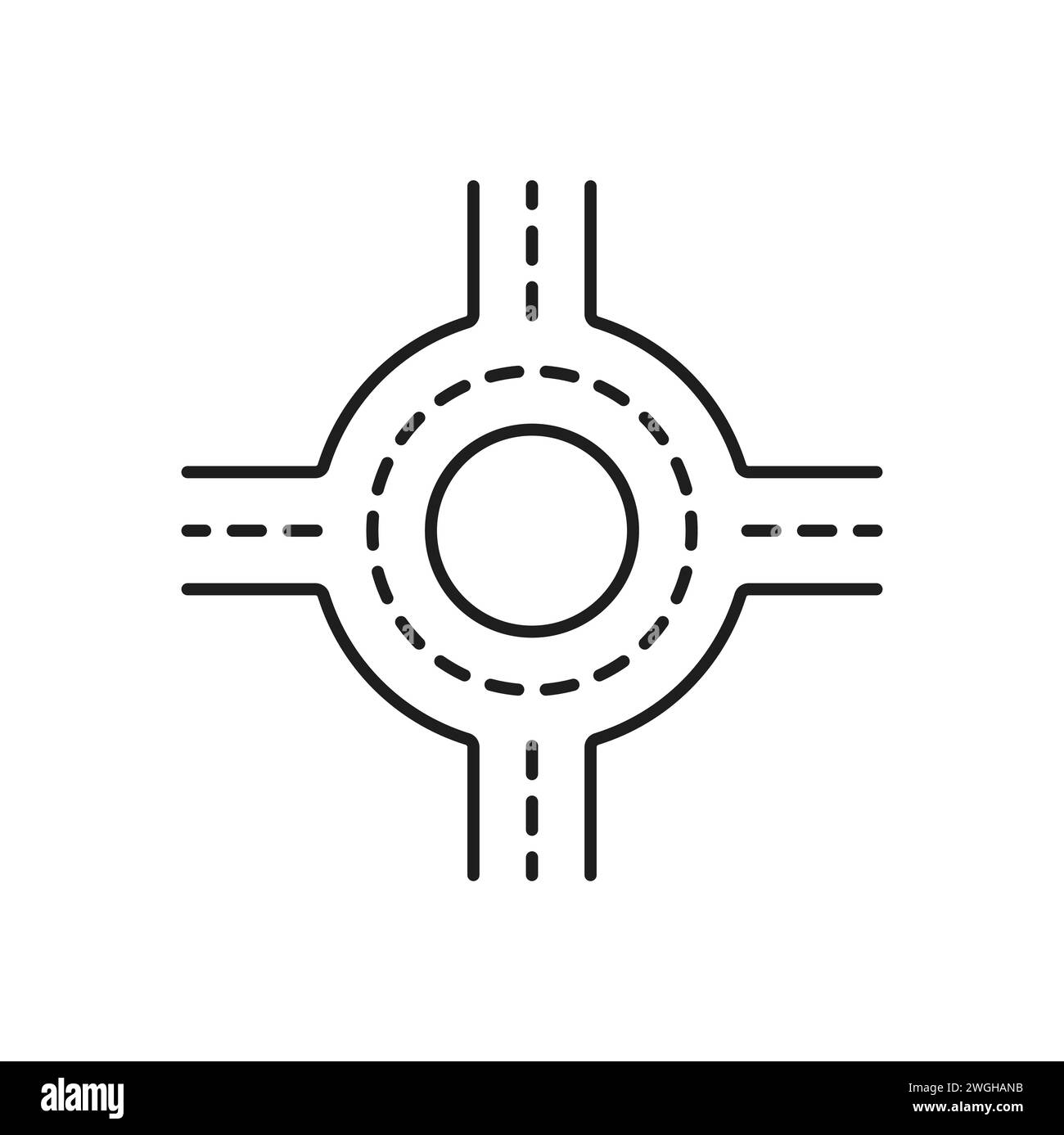 Straßenbahnsymbol, Kreisverkehr, Autobahnkreuzung, Vektorschild. Autobahnumkehr oder Autobahnumkehr, lineares Symbol für die Fahrtrichtung oder Straßennavigation Stock Vektor