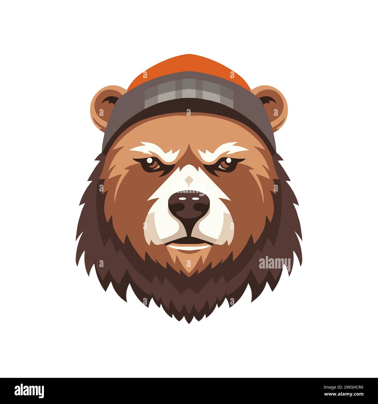 Wütender Karikaturbär. Tier im flachen Stil. Teddybärenkopf für Karten. Waldtier. Vektorabbildung Stock Vektor