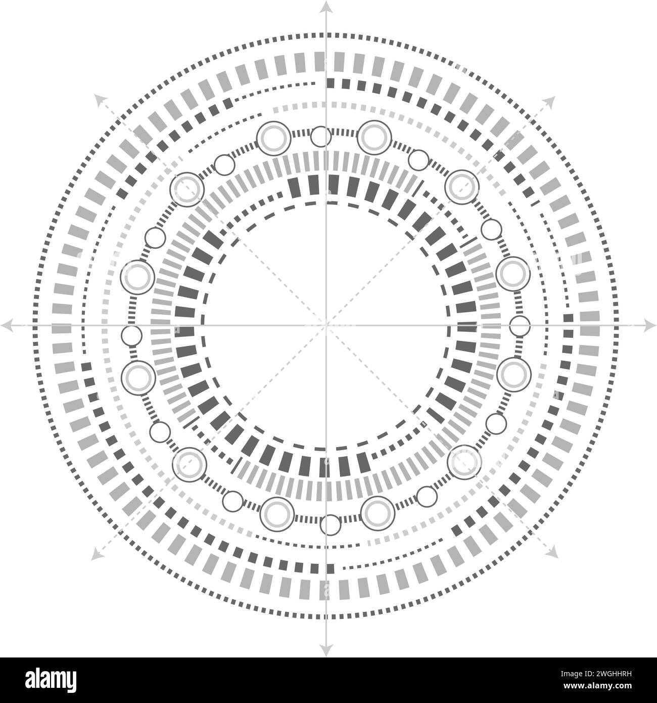 Mechanisches Schema, Zeichnung mit Kreisen und geometrischen Teilen des Mechanismus. Stock Vektor