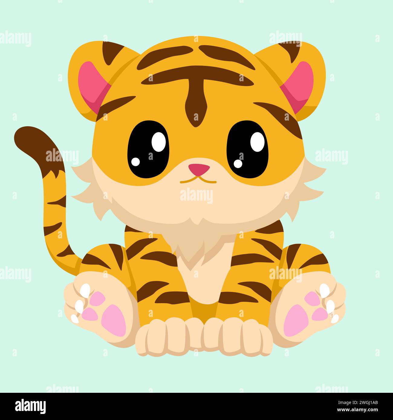 Einfache flache Vektor-Illustration des niedlichen Tigerstrickfilms Stock Vektor