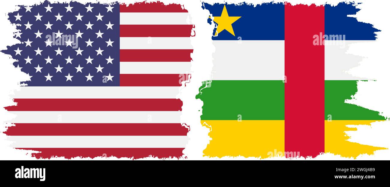 Zentralafrikanische Republik und USA Grunge Flaggen Verbindung, Vektor Stock Vektor