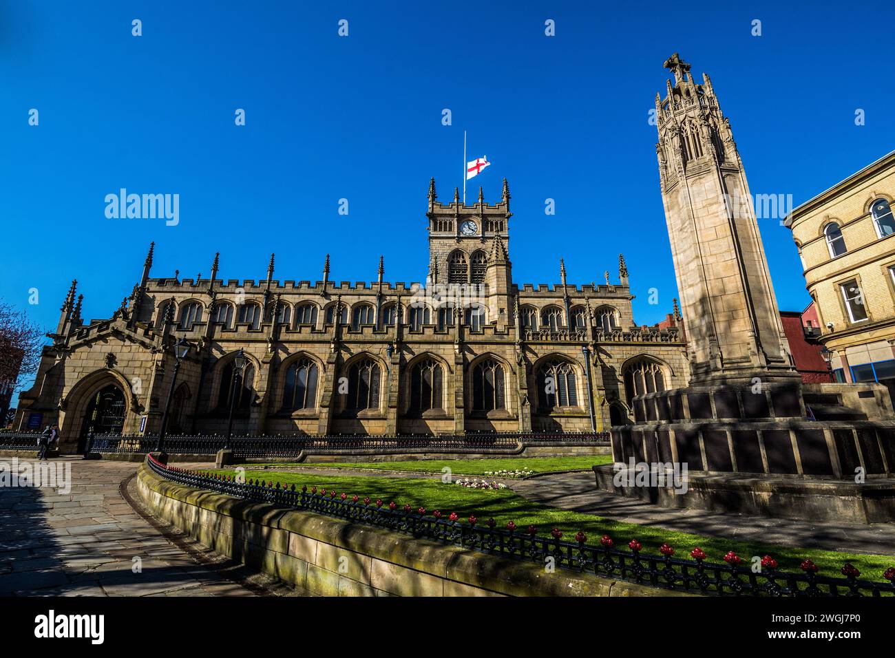 Die All Saints Church befindet sich im Stadtzentrum von Wigan und stammt aus dem Jahr 1100. Stockfoto