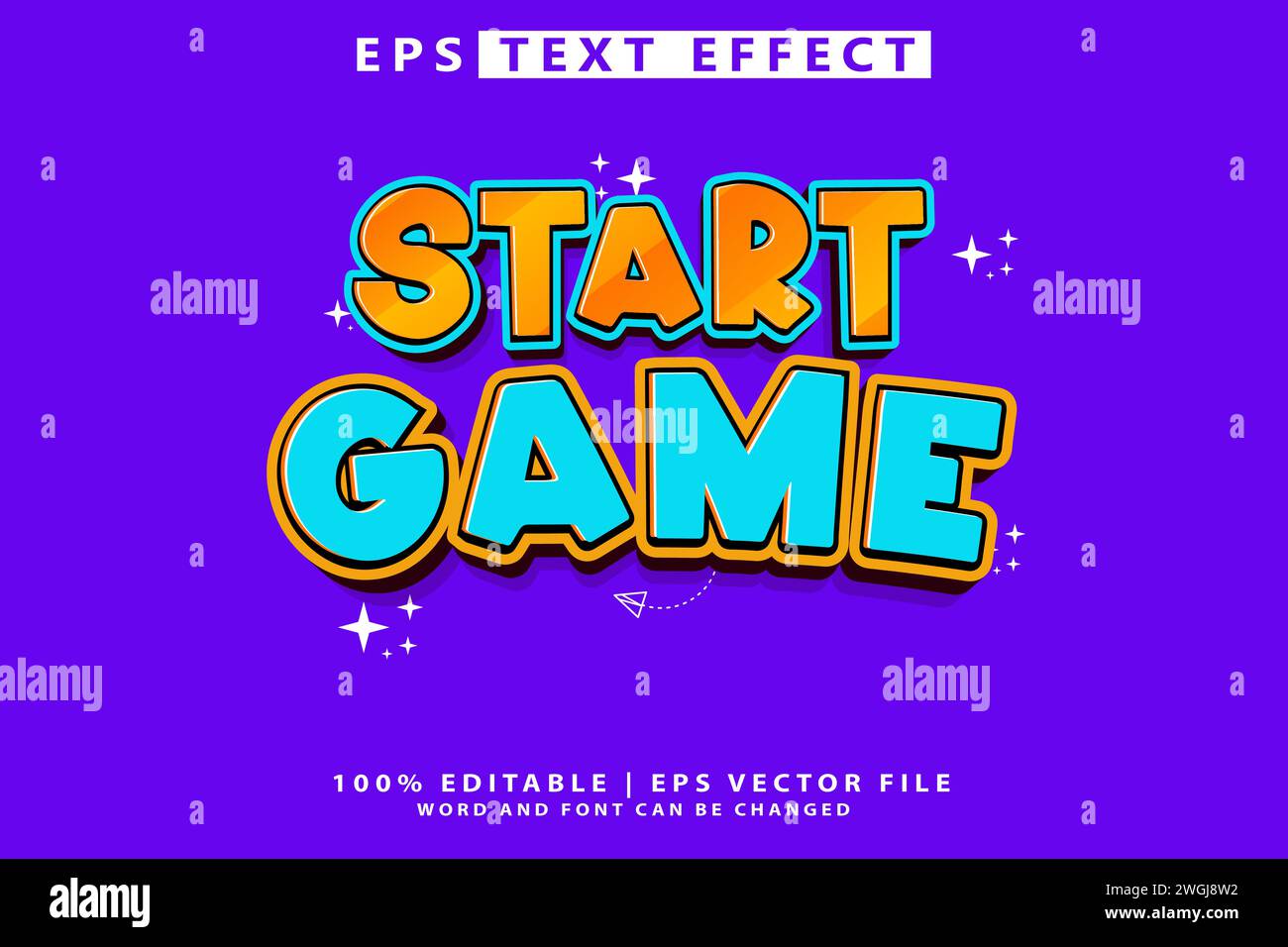 Start Spiel 3D Cartoon Vorlage Stil Premium Vektor mit editierbarem Text Effec Stock Vektor
