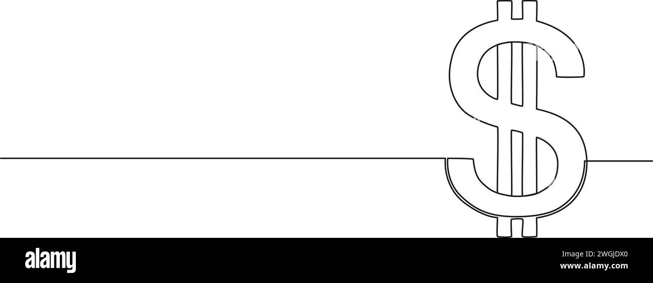 Durchgehende einzeilige Zeichnung des US-Dollar-Währungssymbols, Strichgrafik-Vektorillustration Stock Vektor