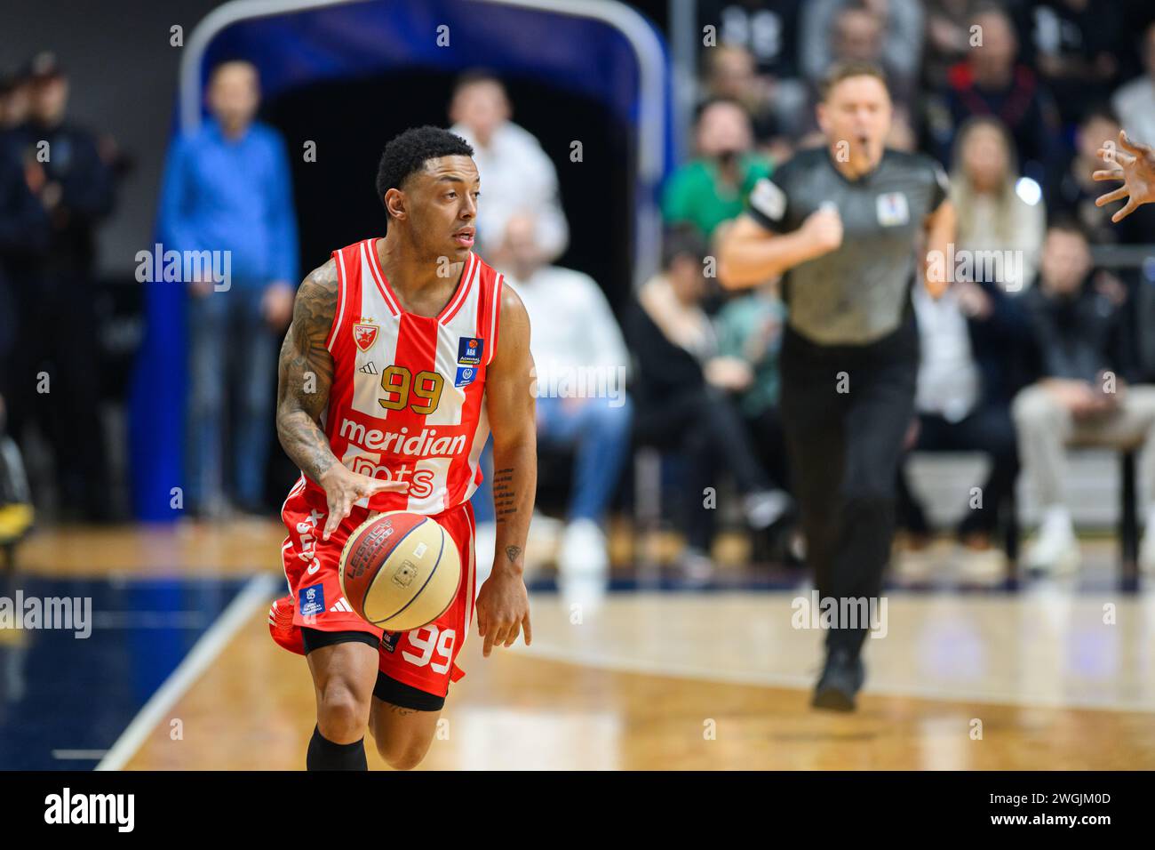 Podgorica, Montenegro. Februar 2024. YAGO Dos Santos von Crvena Zvezda beim Basketballspiel der Aba League zwischen KK Buducnost Voli und KK Crvena Zvezda Meridianbet, Podgorica, Montenegro, 5,2.24., Februar, 2024: Stefan Ivanovic/Alamy Live News Stockfoto