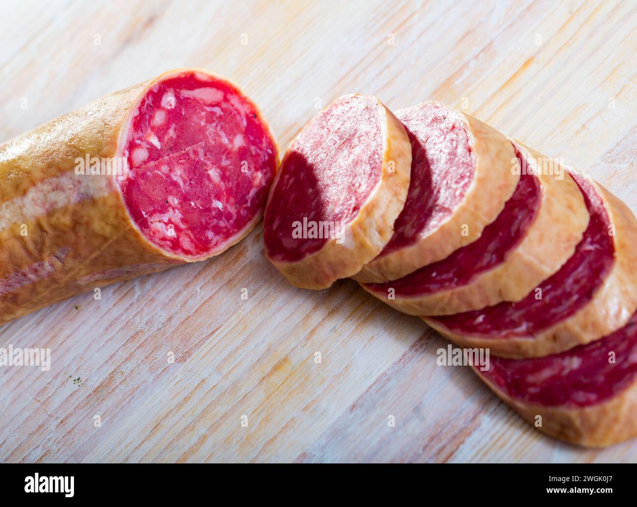 Spanische Trockenwurst Salchichon Stockfoto