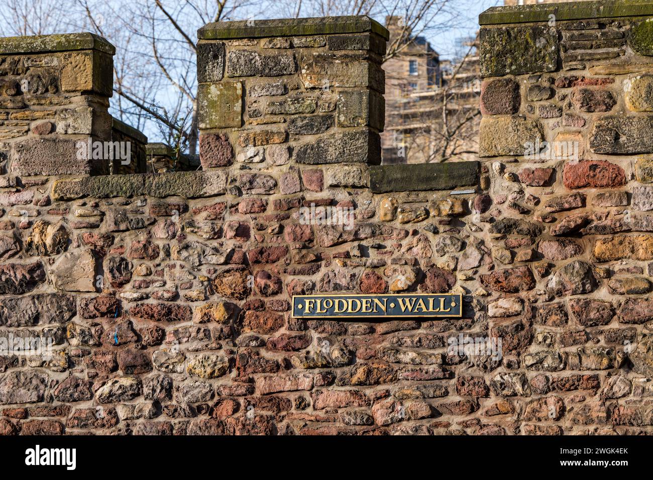 Mittelalterliche alte Stadtmauer, Flodden Wall, Edinburgh, Schottland, Großbritannien Stockfoto