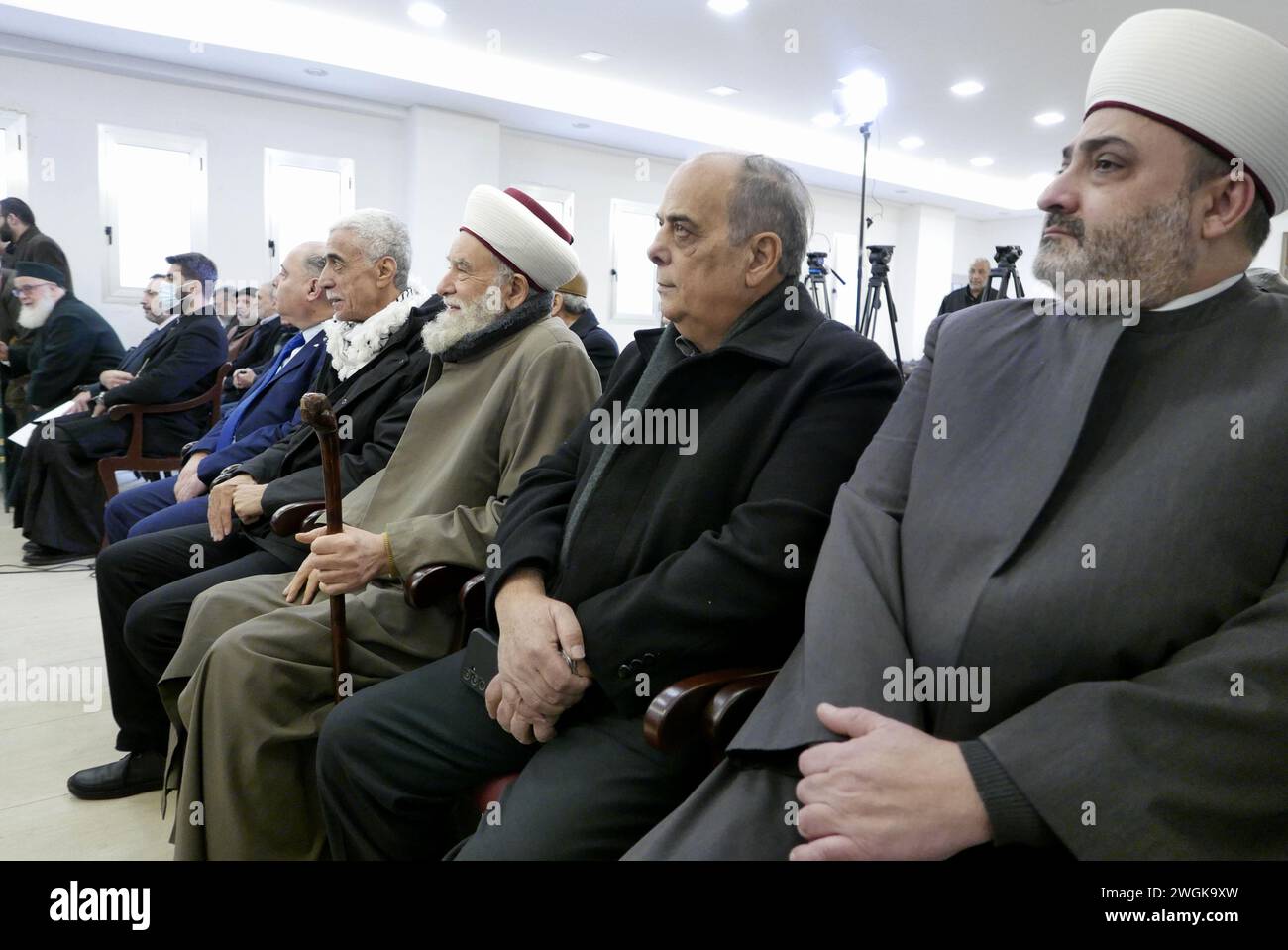 Beirut, Libanon. Februar 2024. 4 Initiative der Al-Quds Global Week beim Pressesyndacate in Beirut, Libanon, am 5. Februar 2024. (Foto: Elisa Gestri/SIPA USA) Credit: SIPA USA/Alamy Live News Stockfoto