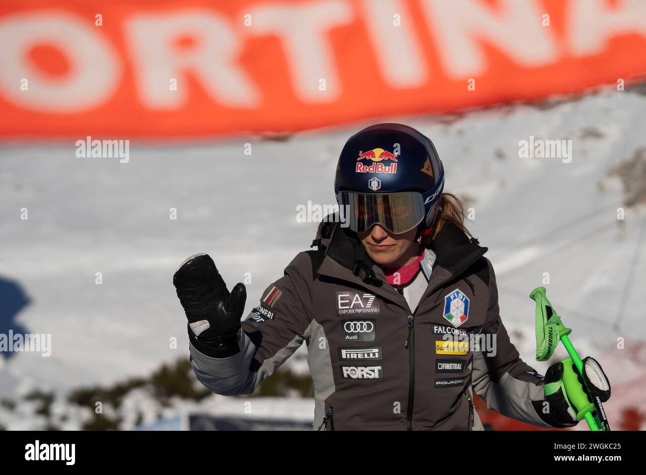 Cortina d’Ampezzo, Italien 27. Januar 2024. GOGGIA Sofia (Ita) bei der Vorabkontrolle der Olympia-Strecke für die Audi FIS Alpine Ski World Stockfoto
