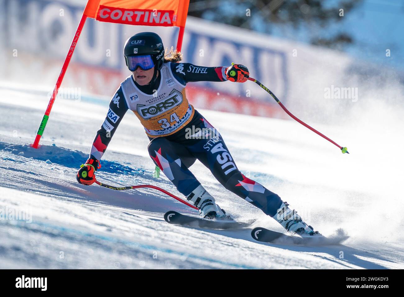 Cortina d’Ampezzo, Italien 27. Januar 2024. CASHMAN Keely (USA) trat beim Audi FIS Ski World Cup Damen Abfahrtsrennen auf der Olympia C an Stockfoto