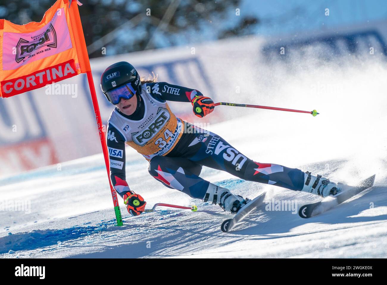 Cortina d’Ampezzo, Italien 27. Januar 2024. CASHMAN Keely (USA) trat beim Audi FIS Ski World Cup Damen Abfahrtsrennen auf der Olympia C an Stockfoto