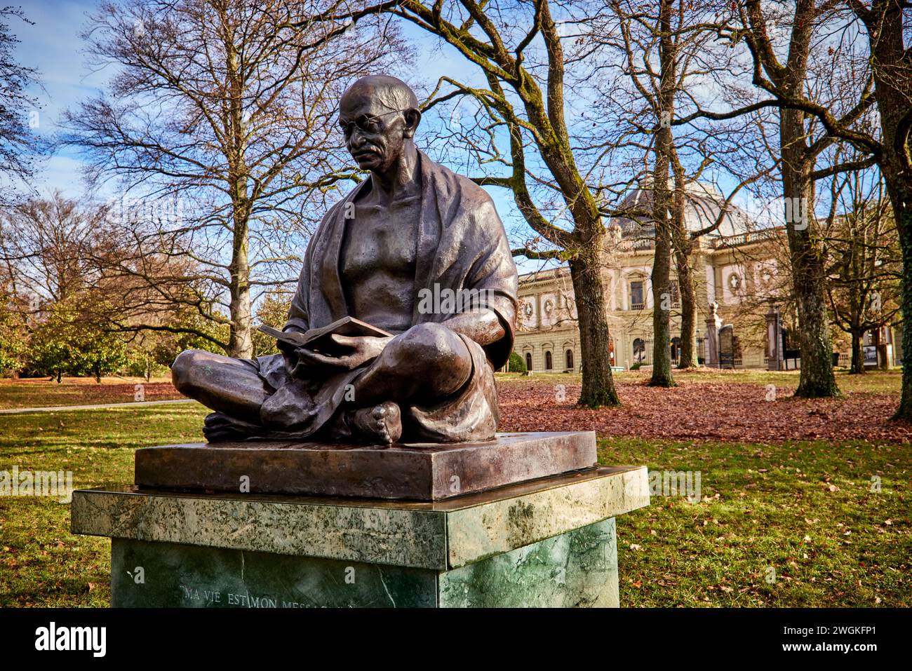 Genf Stadt in der Schweiz Statue von Mahatma Gandhi im Ariana Park Stockfoto