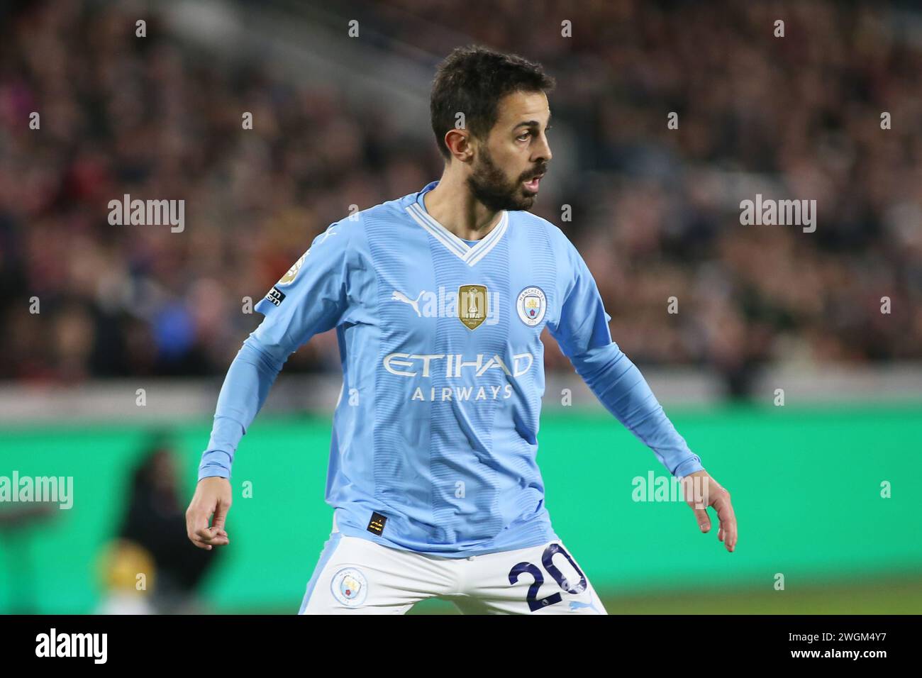 London, Großbritannien. Februar 2024. London, 5. Februar 2024: Bernardo Silva aus Manchester City während des Premier League-Spiels zwischen Brentford und Manchester City im GTECH Community Stadium am 5. Februar 2024 in London. (Pedro Soares/SPP) Credit: SPP Sport Press Photo. /Alamy Live News Stockfoto