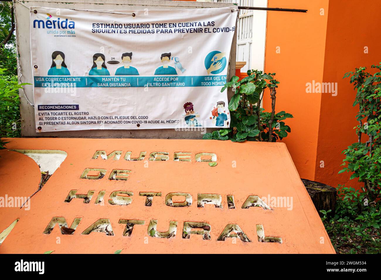 Merida Mexico, Centro, Museo de Historia Naturkundemuseum, Außenfassade, Haupteingang des Gebäudes, Schilder Informationen, Promotion adve Stockfoto