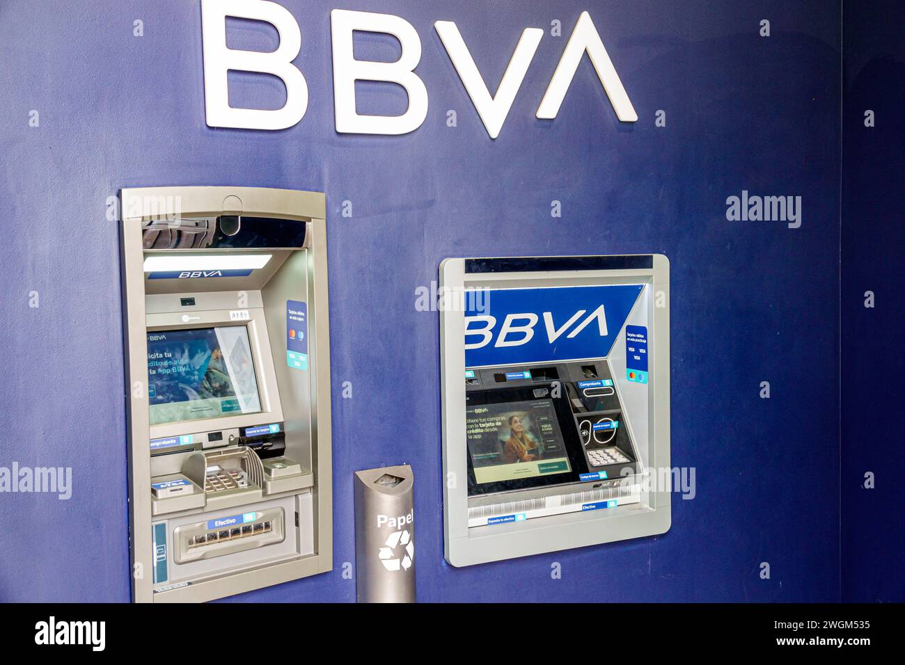 Merida Mexico, Centro, BBVA Bankfiliale Schilder Informationen, Werbung für Werbeaktionen, Geldautomaten Self-Service, mexikanische Hispanic Latin Latino, Spanisch sp Stockfoto