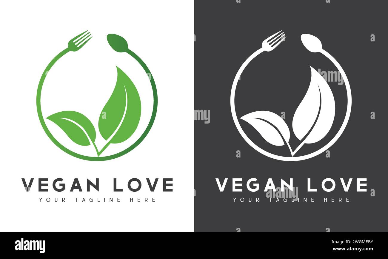 Veganes Love Logo Design Vegetarisches Logo Stock Vektor