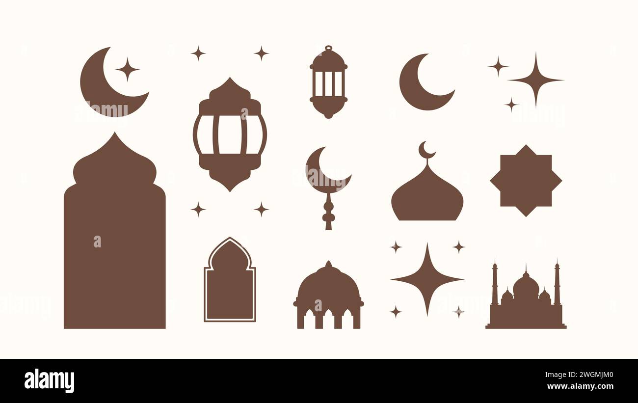 Ramadan Icon Kollektion Vektor Silhouette Design Stock Vektor